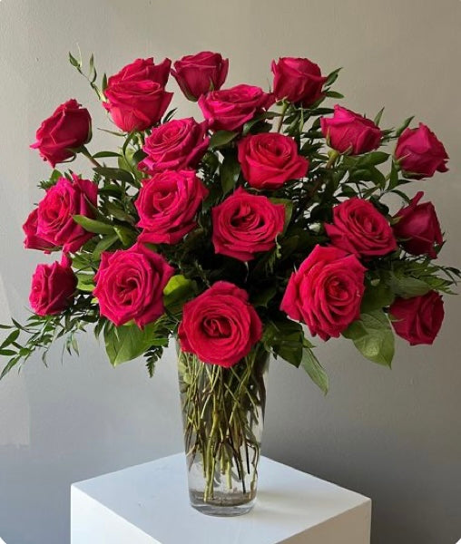 36 Red Roses bouquet in clear vase