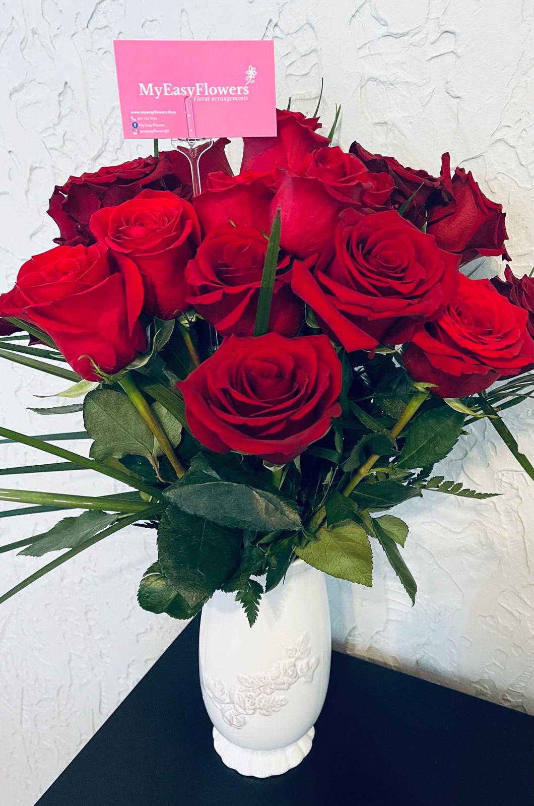 18 Red Roses in ceramic vase