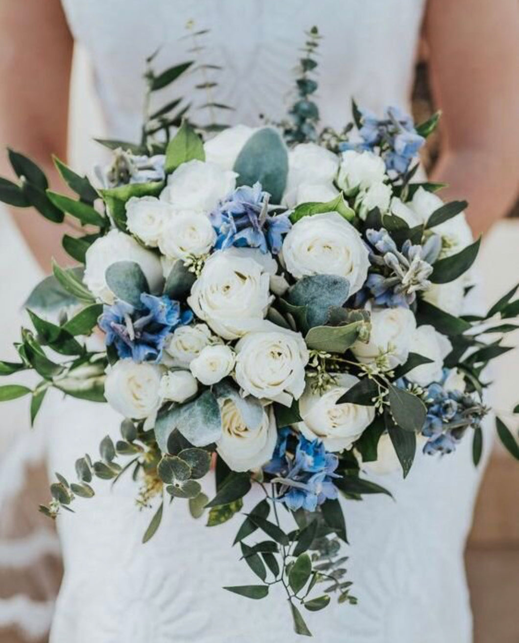 Blue and ivory wedding bouquet