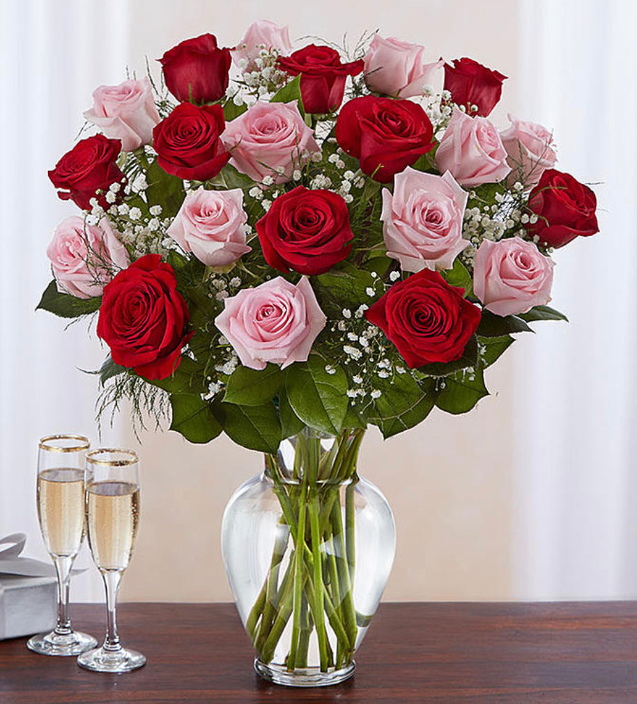 18 Red and Pink roses bouquet